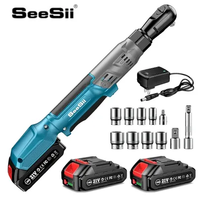 Seesii Cordless Ratchet Wrench 66Ft-lbs Electric Ratchet 21V 3/8" Variable Speed Power Ratchet 2X2.0Ah RT600B Electric Wrench