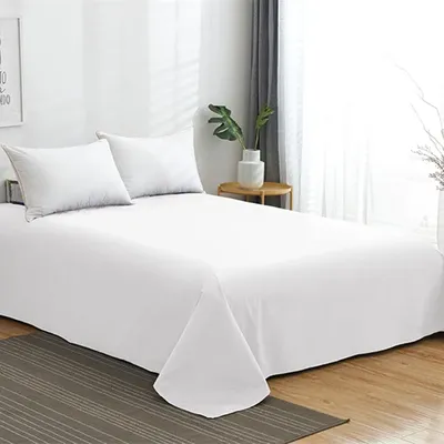 Solid Color White Flat Sheet King Size Bedsheet Cotton Bedding Bedsheet Soft and Comfortable Hotel Home Bed Sheet