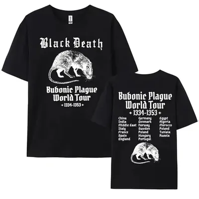 T Shirt Men Mens Clothing T Shirt Homme Mens T Shirt New in Top & Tees Tee Shirt Bubonic Plague World Tour Funny Meme Gothic