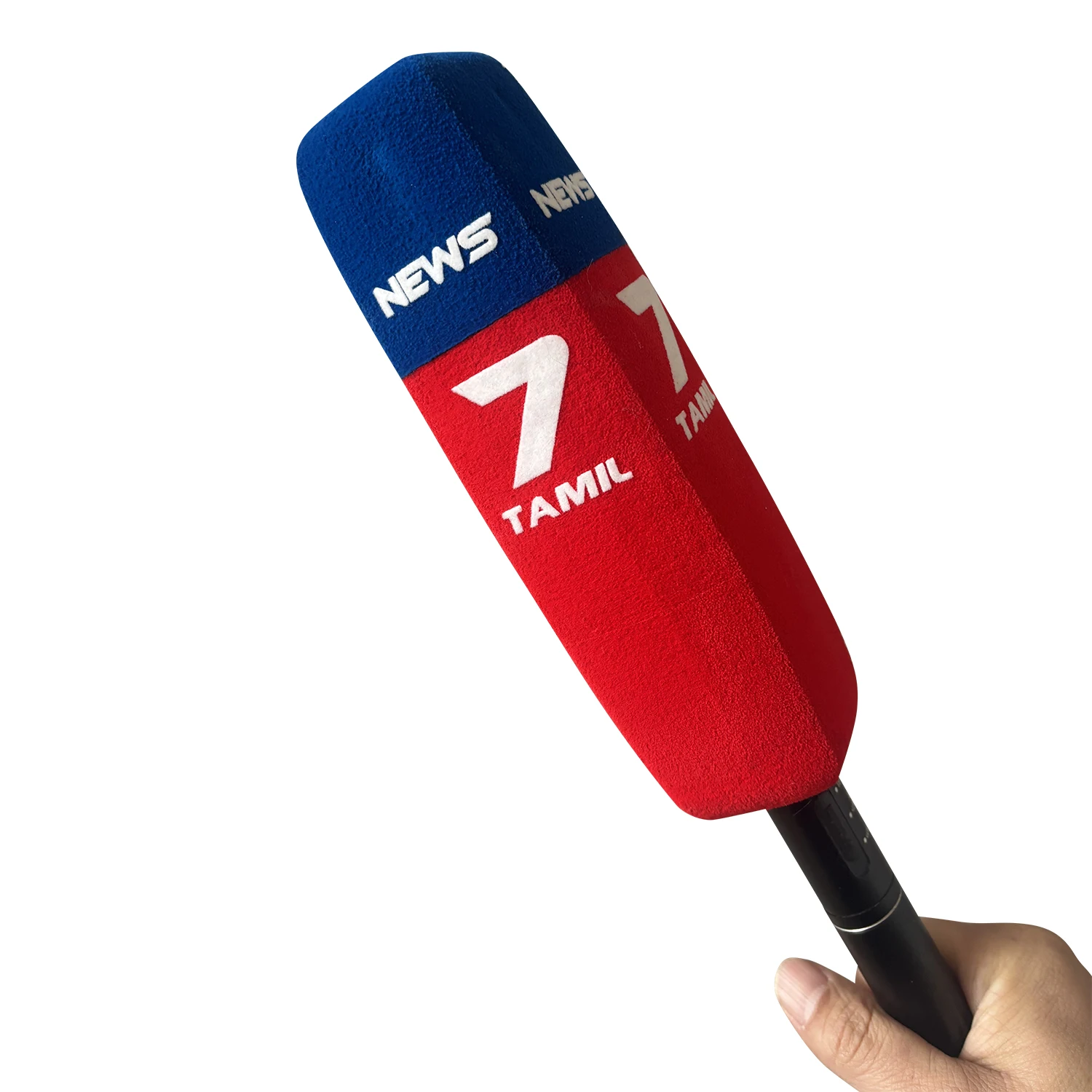 Maßgeschneiderte Beflockung Shortgun Mic Schaumstoffdruck Logo Mic Windschutzscheibe Mark Schwamm Windschutzscheibe für TV-Stationen Reporter Interview Image