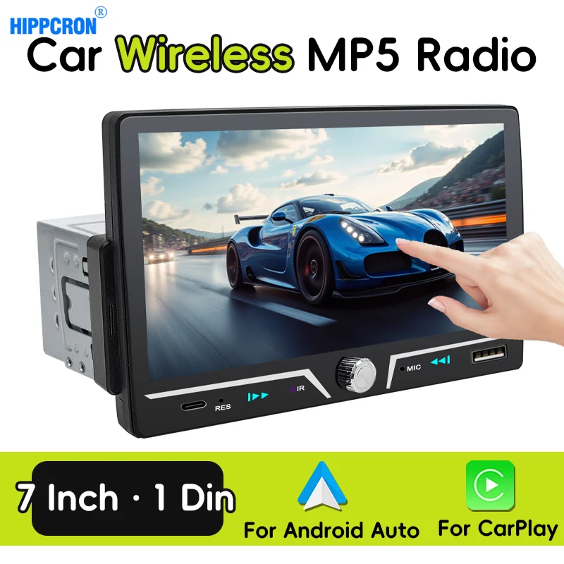 Autoradio 7"1 Din Wireless/Draht Android Auto Carplay IPS Touchscreen 7 Farbtasten Bluetooth Typ-C Ladespiegel Link Image