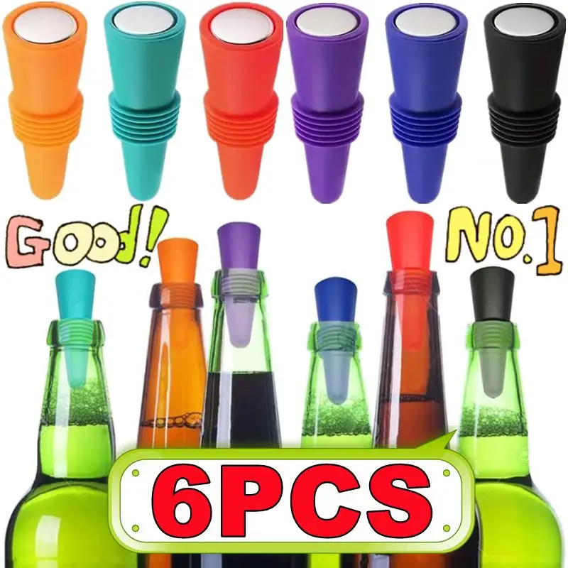 Neue 6/2/1PC Silikon Wein Flasche Stopper Set Whisky Auslaufsicher Bier Champagner Flasche Kappe Näher wein Kork Deckel Bar Zubehör Image
