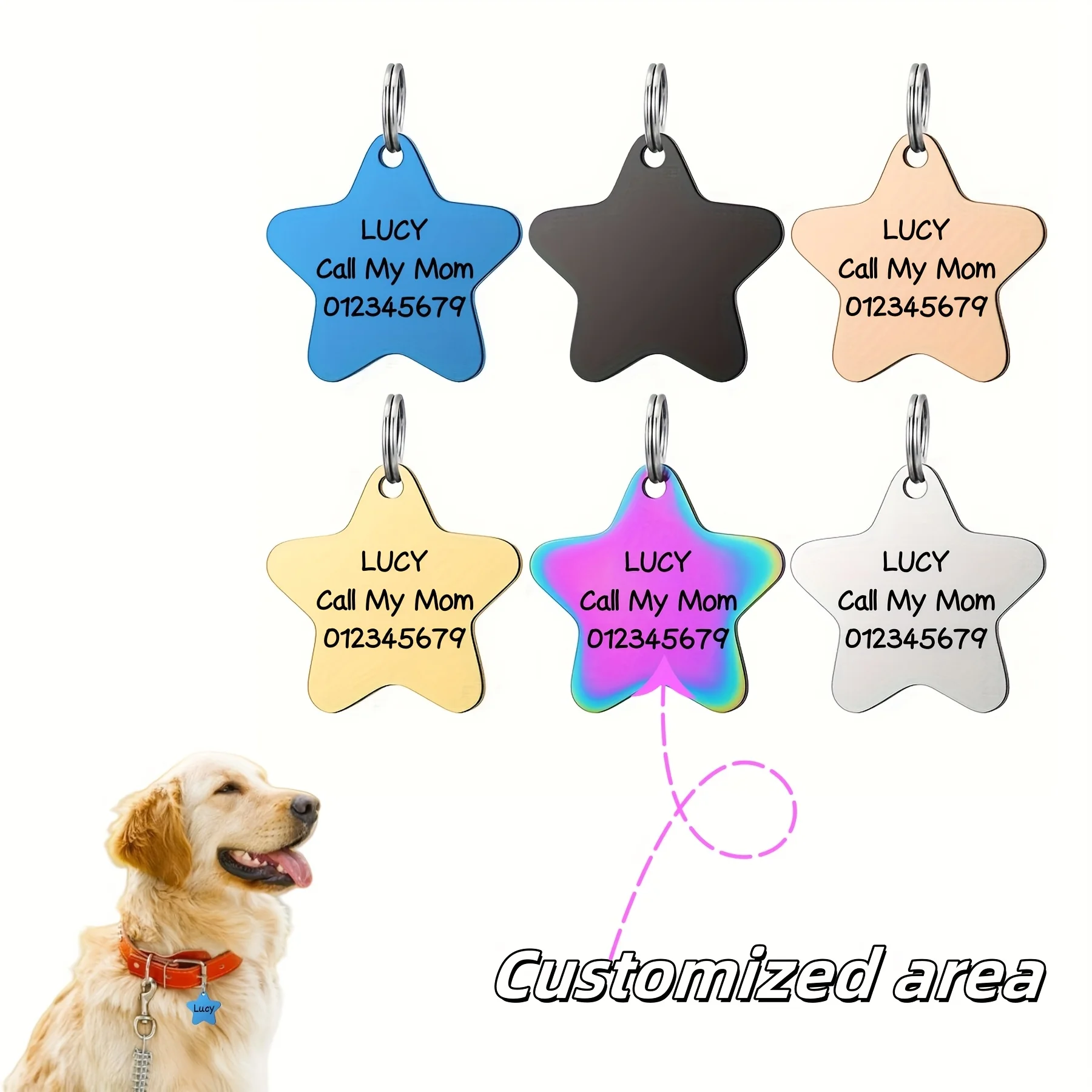 Maßgeschneiderte sternförmige Erkennungsmarken, lasergravierte Haustieridentitätsideen, Namensschilder zur Identifizierung von verlorenen Haustieren, das perfekte Geschenk für Haustiere. Image