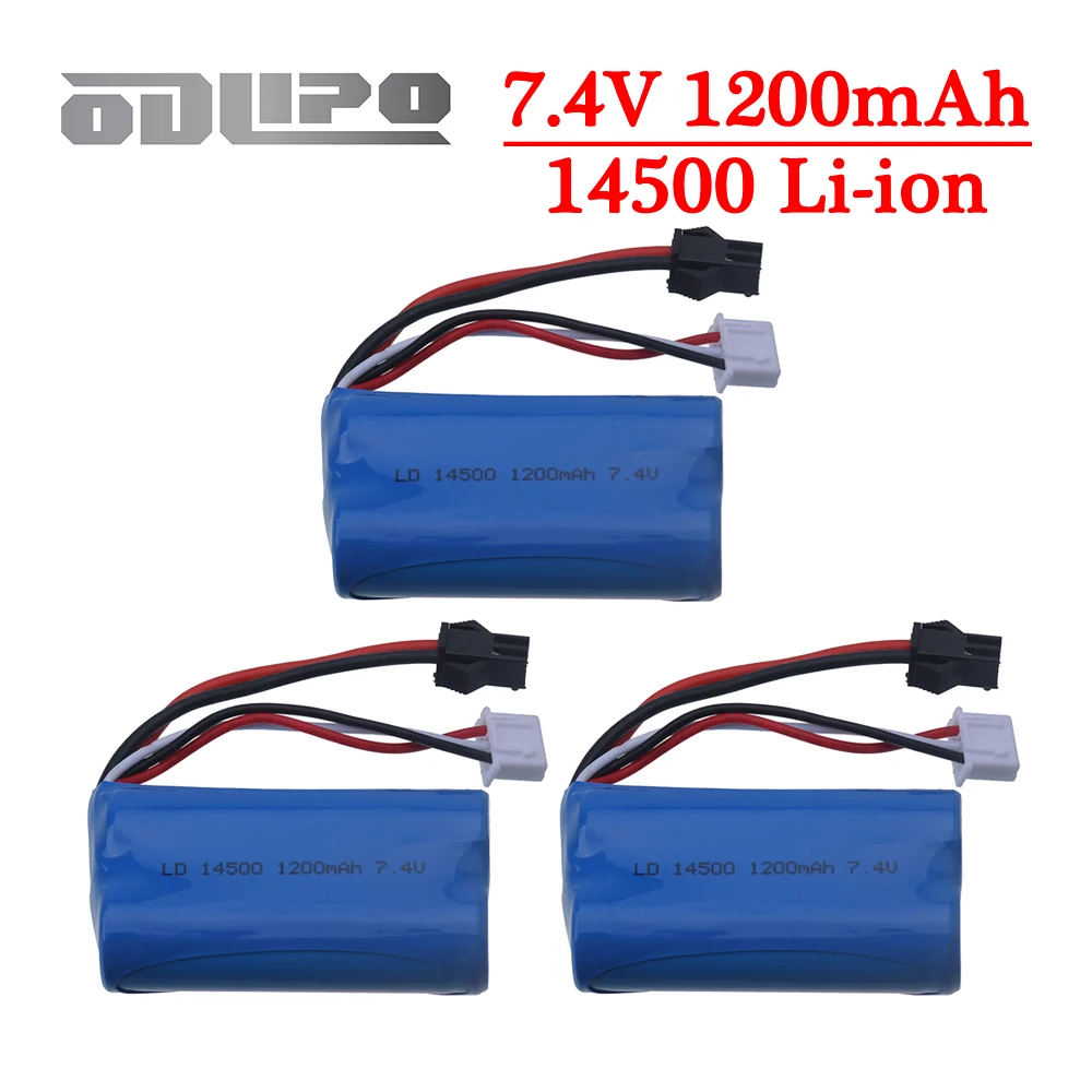 14500 Li-Ion Batterie 7,4 v 1200 mAh batterie Für MN45 WPL D12 D90 RC Auto Boot Gun RC spielzeug zubehör batterie SM-2P stecker