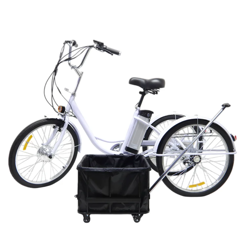 Eltern-Kind-Elektro-Dreirad, Lastenfahrrad, 3-Rad, für Familie, Erwachsene, Senioren, abnehmbare Batterie, Zugkorb, Elektrofahrrad, Damen Image