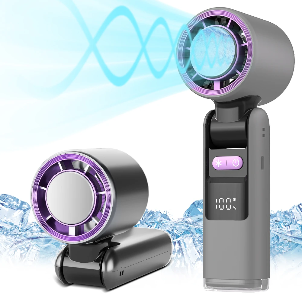 Eiskühlender Handventilator, 13.000 U/min, kleine Taschenventilatoren, tragbarer 3-in-1-Ventilator, wiederaufladbar, Geschwindigkeit (100) mit Eiskühler Image