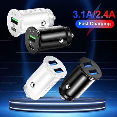 3.1A Mini 2 Port USB Car Charger Fast Charging Type C PD Auto Chargers Adapter For iPhone For Samsung For Huawei For Xiaomi