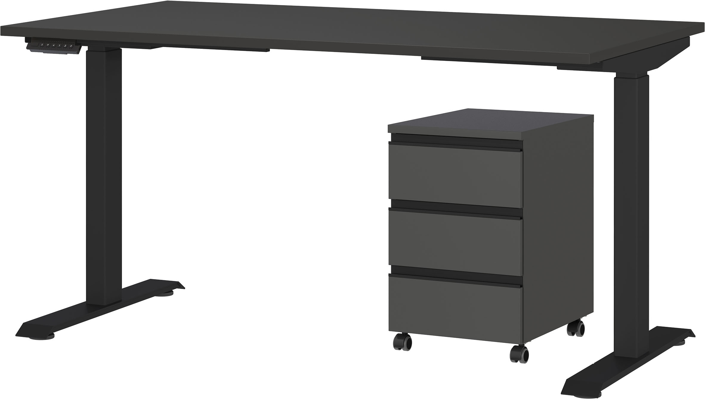 Büromöbel-Set GERMANIA "Lemont", grau (graphit), B:195cm H:120cm T:80cm, Kunststoff, Metall, Spanplatte, Arbeitsmöbel-Sets, Büromöbel-Set, Set bestehend aus höhenverstellbarem Schreibtisch und Rollcontainer