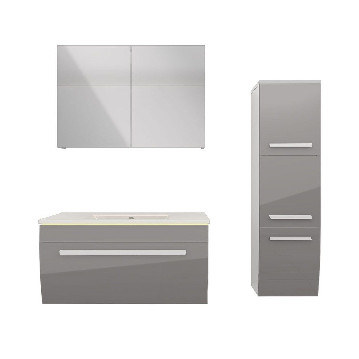 AcquaVapore Badmöbel Set Gently 3 V2-R Weiß/Grau Badezimmermöbel Badspiegel Waschtisch 80 cm mit 1x 5W LED-Strahler Image