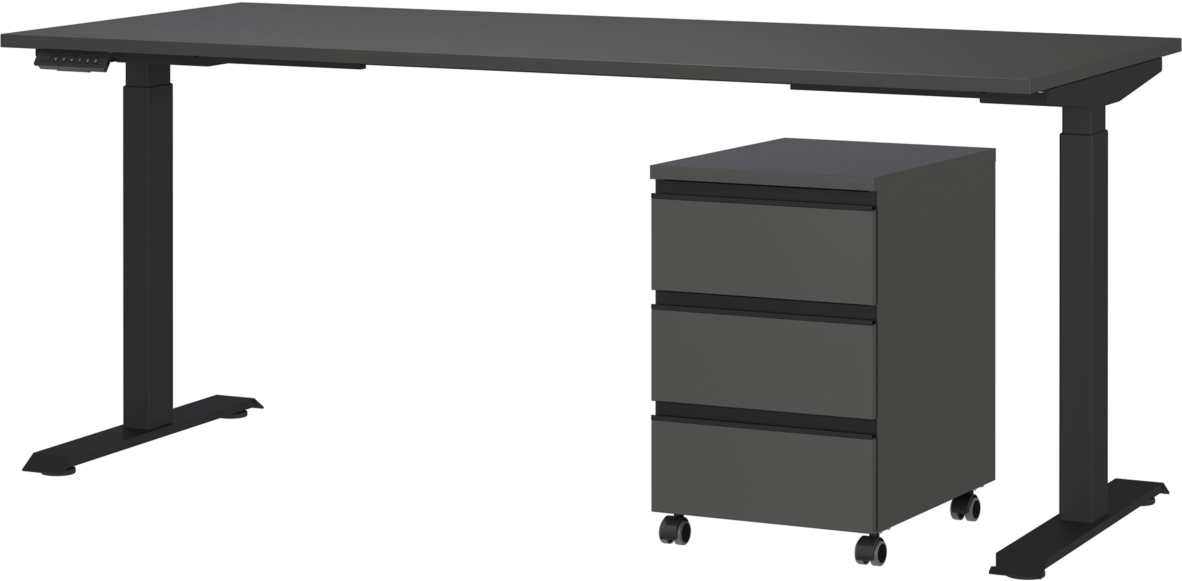 Büromöbel-Set GERMANIA "Lemont", grau (graphit), B:235cm H:120cm T:80cm, Kunststoff, Metall, Spanplatte, Arbeitsmöbel-Sets, Büromöbel-Set, Set bestehend aus höhenverstellbarem Schreibtisch und Rollcontainer