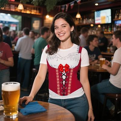Oktoberfest Dirndl-Print T-Shirt Bayerisch München Deutsch Grafik Für Damen Erwachsene Oktoberfestbier Heißprägen Festival Image