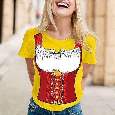 Oktoberfest Dirndl-Print T-Shirt Bayerisch München Deutsch Grafik Für Damen Erwachsene Oktoberfestbier Heißprägen Festival Image
