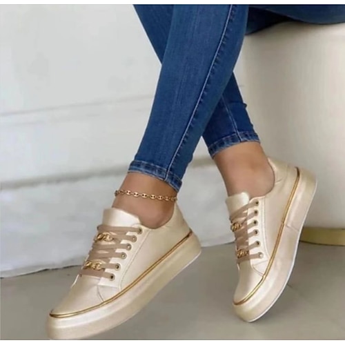 Schwarze Schnürsneaker für Damen mit goldenem Kettendetail – lässige Modeschuhe für jeden Tag Image