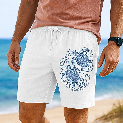 Herren Shorts Sommershorts Strandshorts Kordelzug Elastischer Bund Druck Tiermotiv Komfort Atmungsaktiv Kurz Outdoor Ferien Ausgehen Urlaub Hawaiianisch Schwarz Weiß Mikroelastisch Image