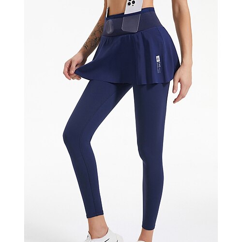 Damen Einfarbig Lässiger Rock Tennisrock mit Leggings Plissiert Seitentaschen Schnelltrocknend Tennis Golfspiel Pickleball Unterteile Schwarz Blau Grau Tennisbekleidung Image