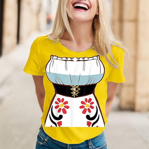 T-Shirt Bayerisch München Deutsch Bayerisch Streetstyle T-Shirt Ärmel Grafik für Damen Erwachsene Heißprägen für Oktoberfestbier Festival Image