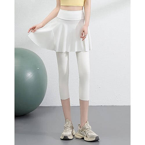 Damen Einfarbig Lässiger Rock Tennisrock mit Leggings Seitentaschen Schnelltrocknend Tennis Golfspiel Pickleball Unterteile Schwarz Weiß Blau Spandex Tennisbekleidung Image