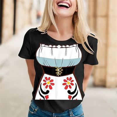 Oktoberfest Dirndl-Print T-Shirt Bayerisch München Deutsch Grafik Für Damen Erwachsene Oktoberfestbier Heißprägen Festival Image