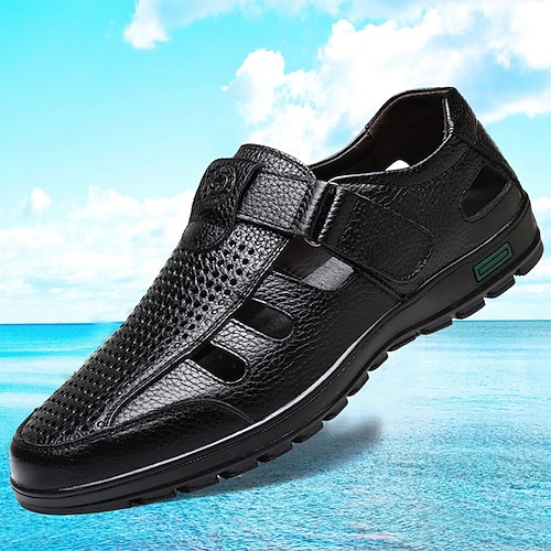 Herren Sandalen Spaziergang Lässig PU Leder Atmungsaktiv Bequem Rutschfest Schnalle Schwarz Braun Sommer Frühling Herbst Image