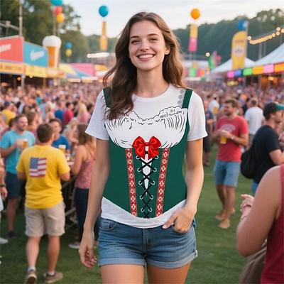 Oktoberfest Dirndl-Print T-Shirt Bayerisch München Deutsch Grafik Für Damen Erwachsene Oktoberfestbier Heißprägen Festival Image