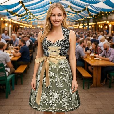 Karneval Oktoberfestbier Kostüm Kleid Dirndl Trachtenkleider Dienstmädchen Bayerisch Deutsch Wiesn Damen Bier Festival Stoff im traditionellen Stil Kleid Schürze Image