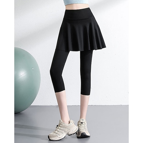 Damen Einfarbig Lässiger Rock Tennisrock mit Leggings Seitentaschen Schnelltrocknend Tennis Golfspiel Pickleball Unterteile Schwarz Weiß Blau Spandex Tennisbekleidung Image
