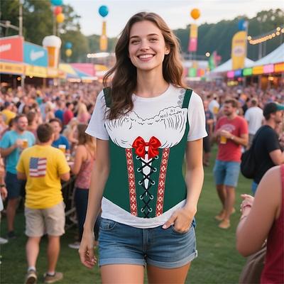 Oktoberfest Dirndl-Print T-Shirt Bayerisch München Deutsch Grafik Für Damen Erwachsene Oktoberfestbier Heißprägen Festival Image
