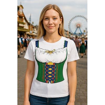 Oktoberfest Dirndl-Print T-Shirt Bayerisch München Deutsch Grafik Für Damen Erwachsene Oktoberfestbier Heißprägen Festival Image