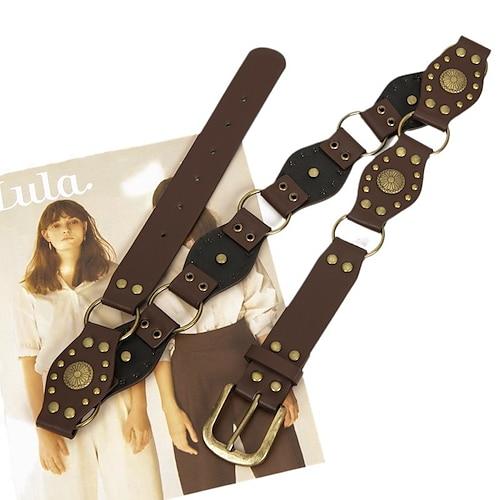Damen Gürtel PU Schwarz Braun Taillengürtel Straße Date Blumen