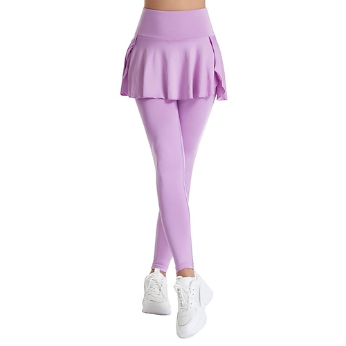 Damen Einfarbig Lässiger Rock Tennisrock mit Leggings Plissiert Seitentaschen Schnelltrocknend Tennis Golfspiel Pickleball Unterteile Schwarz Weiß Purpur Tennisbekleidung Image