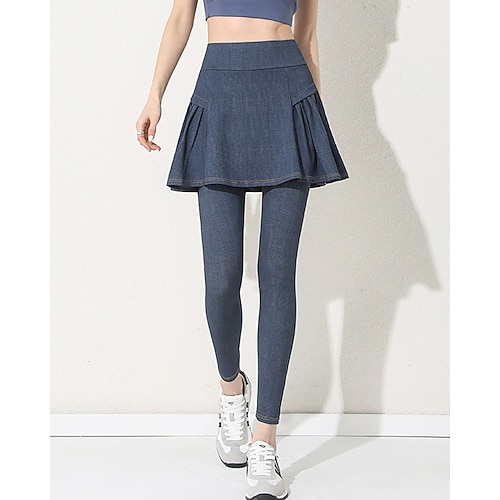 Damen Einfarbig Lässiger Rock Tennisrock mit Leggings Jeansleggings Seitentaschen Schnelltrocknend Tennis Golfspiel Pickleball Unterteile Schwarz Dunkelblau Hellblau Spandex Tennisbekleidung Image