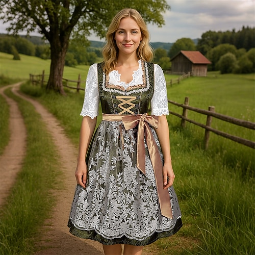 Oktoberfest Kleid Trachtenkleider Dirndlbluse Dienstmädchen Bayerisch Deutsch Wiesn Damen Bier Festival Stoff im traditionellen Stil Blusen Kleid Schürze Image