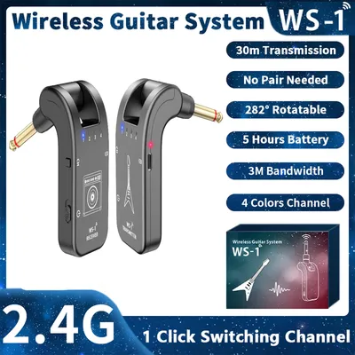 WS-1 2.4GHz Wireless Guitar System Rechargeable Audio Transmitter and Receiver 4 Channels 30m