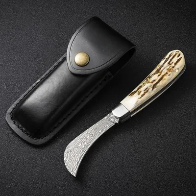 Antique stag handle VG10 damascus blade classic high-end pocket knife; beautiful gift with beautiful