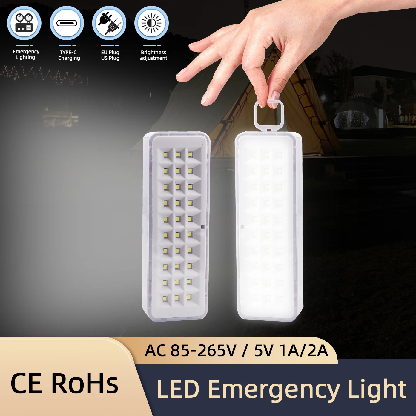 Lampada antincendio di emergenza 30/60LED Luce di evacuazione di emergenza portatile Lampadina a LED a parete Luci da campeggio dimmerabili