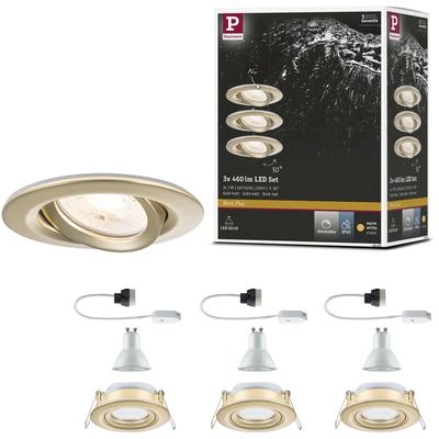 PAULMANN LED Einbauleuchte "LED Einbauleuchte Nova Plus IP65 rund 93mm 30 dimmbar Gold matt", gold (goldfarben), 3 flammig, Ø 9,3cm H: 3,2cm, 3 St., Lampen Image