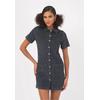 Jeanskleid FRESHLIONS "Delilah", Damen, Gr. M, EURO-Größen, grün (dunkelgrün), 98% Baumwolle, 2% Elasthan, unifarben, casual, kurz, Kurzarm, Kleider, mit kurzen Ärmeln