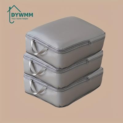 TEMU 3pcs Dywmm Travel Bags - Collapsible Fabric Storage For Clothes, Laundry & Organization, Rectangular Shape With Zipper Closure, Beige, Clothes Organizer Storage Image