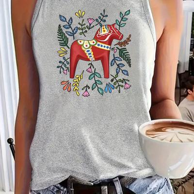 TEMU Swedish Dalarna , Dalahelmsoljd Vest Featuring Flag, Souvenir Vests From Sweden, Stylish And Versatile Vests, Casual Vests For Women. Image