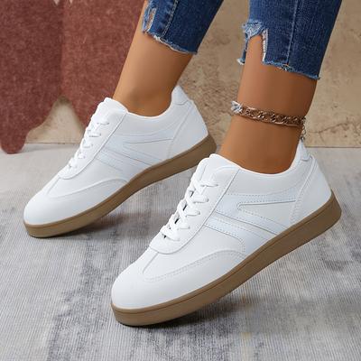 TEMU Women's High-top Sneakers - White Lace-up With Rubber Base, Non-slip, Breathable, Casual Shoes For Short , Casual Footwear | Trendy Casual Shoes | Comfortable Footwear Image