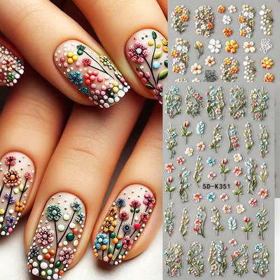TEMU 5d Wild Flower Nail Art Stickers, 5d Embossed Floral Nail Decals With Daisy And Sunflower Designs, Small Flowers For Spring/summer Nail Art Supplies, Manicure Decorations For Women Image
