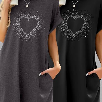 TEMU 2pcs Set-d22 Summer Women's Long Shirt Round Neck Printed 's Clothing Image