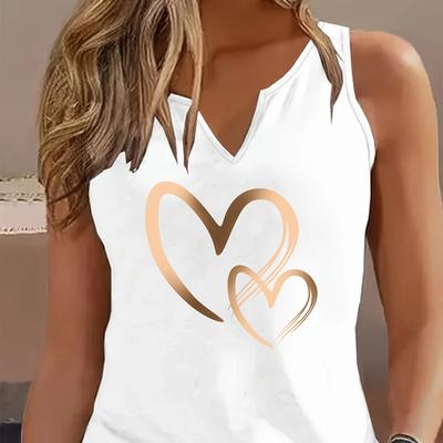 TEMU Women' Sleeveless V-neck Tank Top With Golden - Casual Polyester Knit Fabric, Spring And Summer, Casual Summer Top| Tank Top|polyester Fabric Image