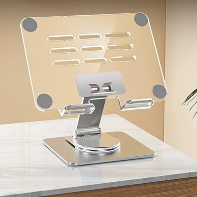TEMU Sturdy Weighted Metal Base & 360° Rotatable Adjustable Tablet Stand Holder For Desk, Universal Phone & Tablet Mount With Creative Acrylic Panel + Metal Base Silvery Image