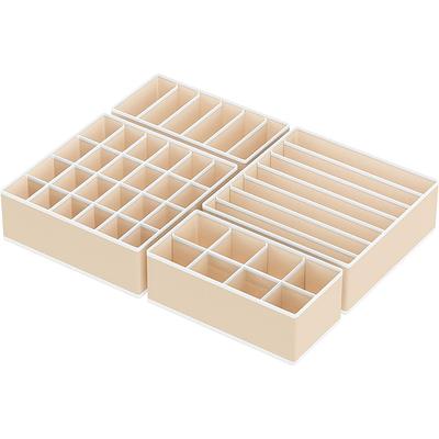 "TEMU Set Of 4 Collapsible Storage Boxes For Underwear, Measuring 25.2" X 19.29" X 3.94". Ideal For Organizing Clothes, Socks, Belts, Miscellaneous Items, And Home Decor." Image