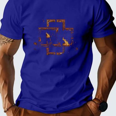 TEMU Men's Casual Short-sleeve T-shirt With Unique Print - Breathable Polyester, Crew Neck, Summer Image