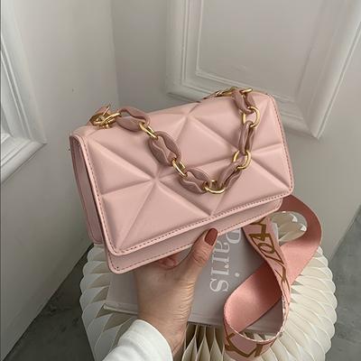 TEMU Retro Shoulder Bag, Fashionable Wide Strap Crossbody Bag, Western Style Chain Small Bag, Casual Women's Sling Bag - In (white/black/pink/brown) Image