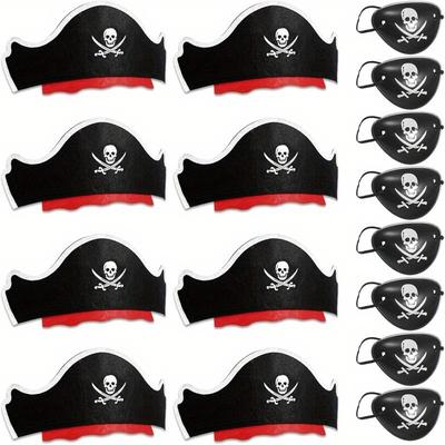 TEMU 16pcs Dress Up Props Accessories Halloween Birthday Party Felt Pirates Headwear Hat Skull Headwear Mask Image