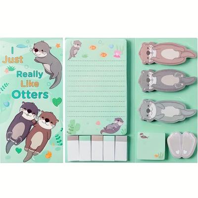 TEMU 1pc Sticky Notes Set - Cute Cartoon Self-stick Notes Pads Animal Divider Tabs Bundle Writing Memo Pads Page Marker Back To School Office Supplies Small Gift Image