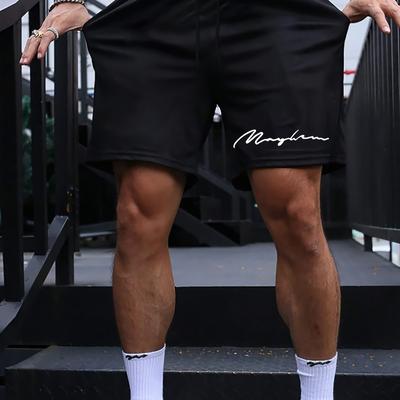 TEMU Men's Casual Athletic Shorts - Marvin Letter Print, Black, Loose Fit, Polyester, Elastic Waistband With Drawstring, , Casual Attire Or Active Use, | Sporty Design Shorts | Drawstring Shorts Image